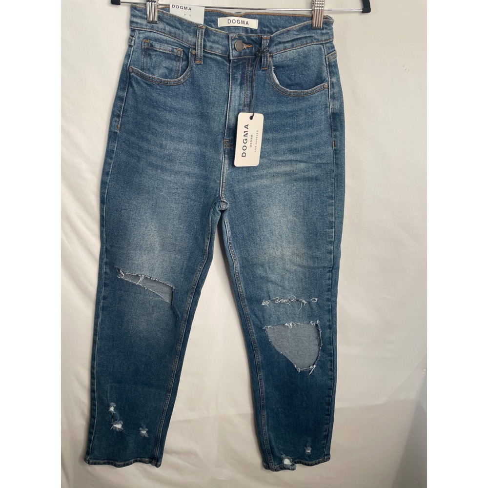 Dogma Denim High Waisted Distressed Jeans Blue DG7105SM Size 7/27 NEW
